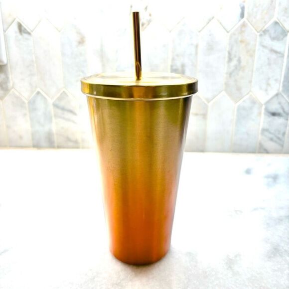 Vintage Starbucks 2014 Double Walled Metal Tumbler Ombre Gold & Reddish Orange 1 - Picture 2 of 5
